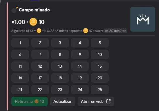 Campo minado en Discord